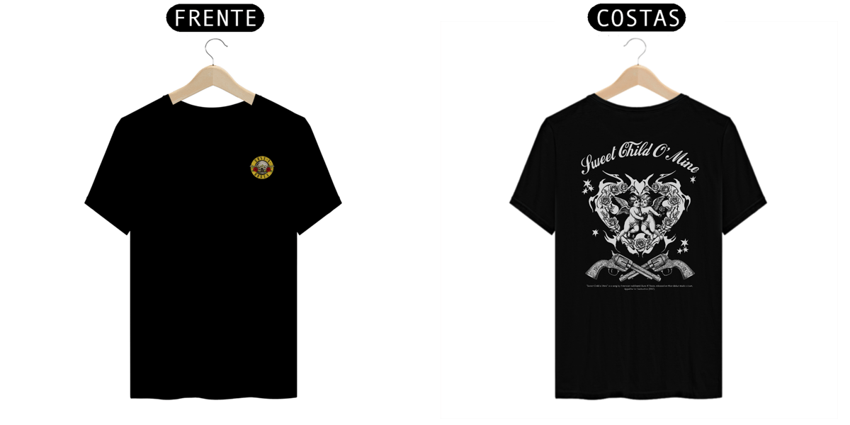 Nome do produto: Camiseta Guns N\' Roses Sweet Child O\' Mine V2 (Preta, Estampa Frente e Costas)
