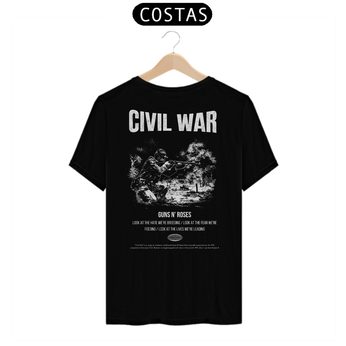 Nome do produto: Camiseta Guns N\' Roses Civil War (Preta, Estampa nas Costas)