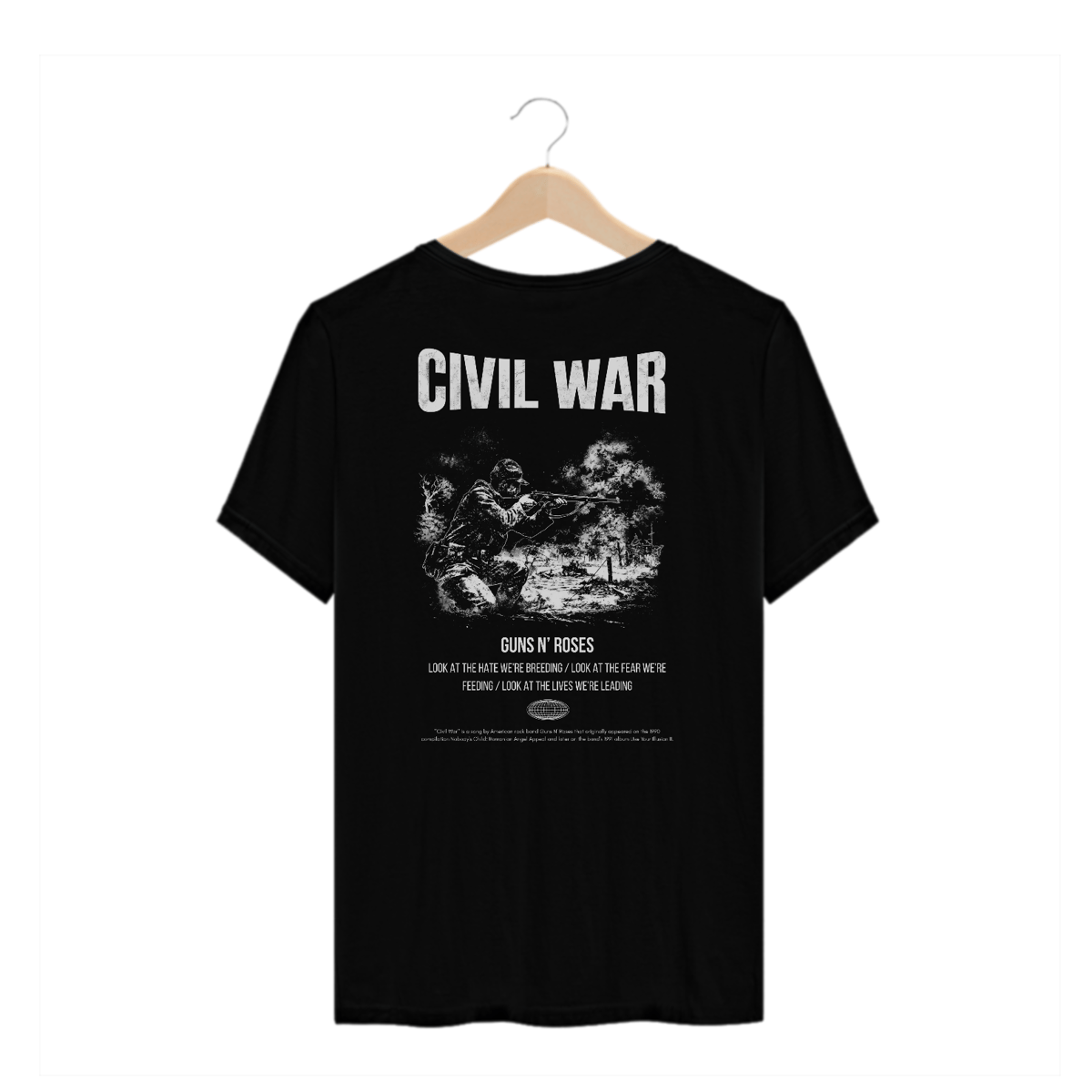 Nome do produto: Camiseta Plus Size Guns N\' Roses Civil War (Preta, Estampa nas Costas)