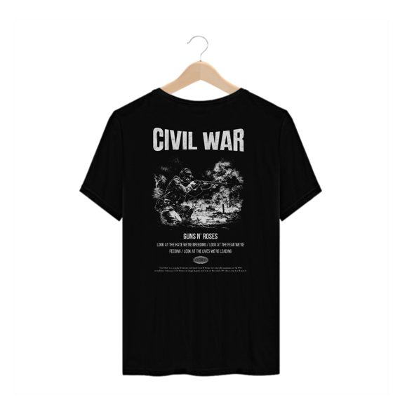 Camiseta Plus Size Guns N' Roses Civil War (Preta, Estampa nas Costas)