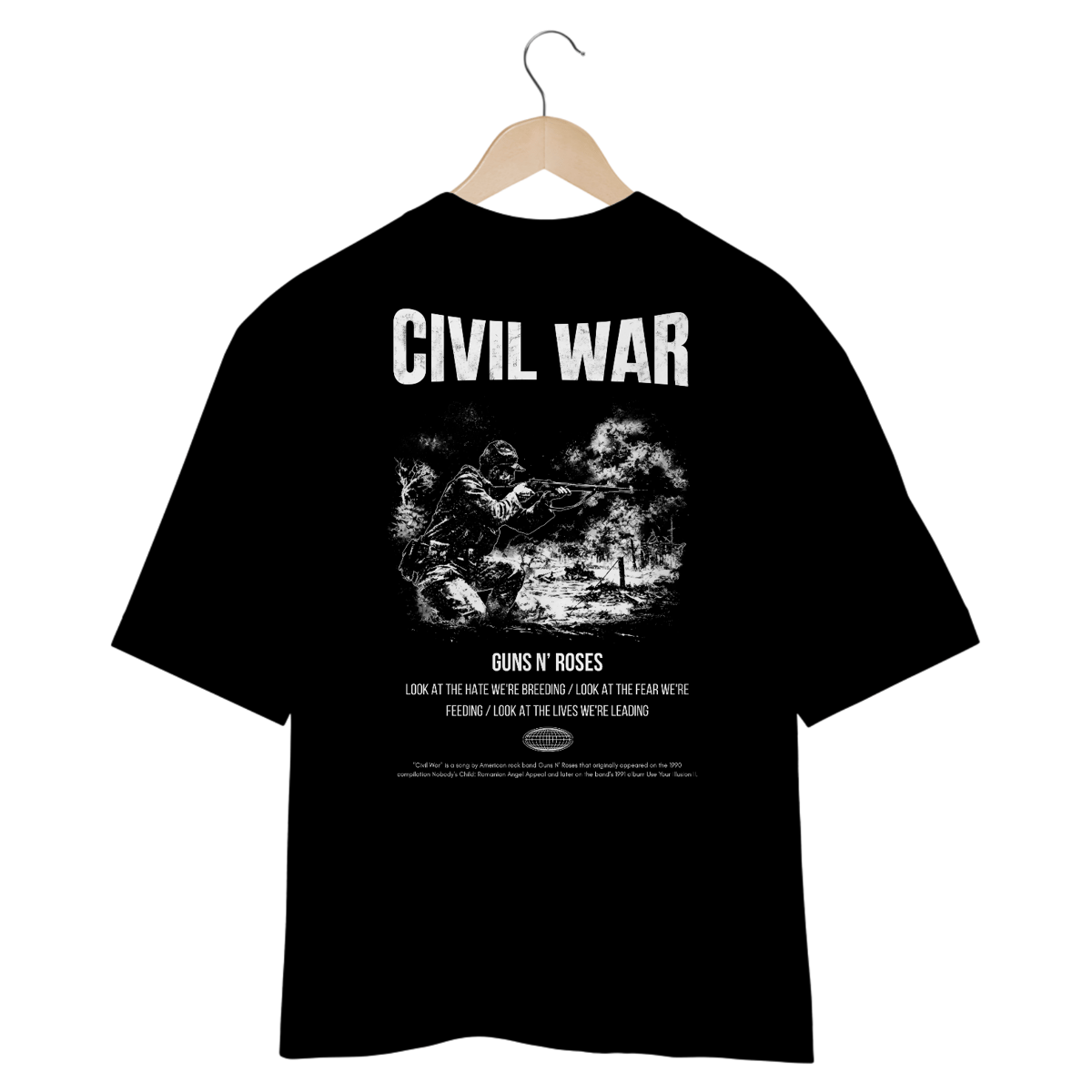 Nome do produto: Camiseta Oversized Guns N\' Roses Civil War (Preta, Estampa nas Costas)