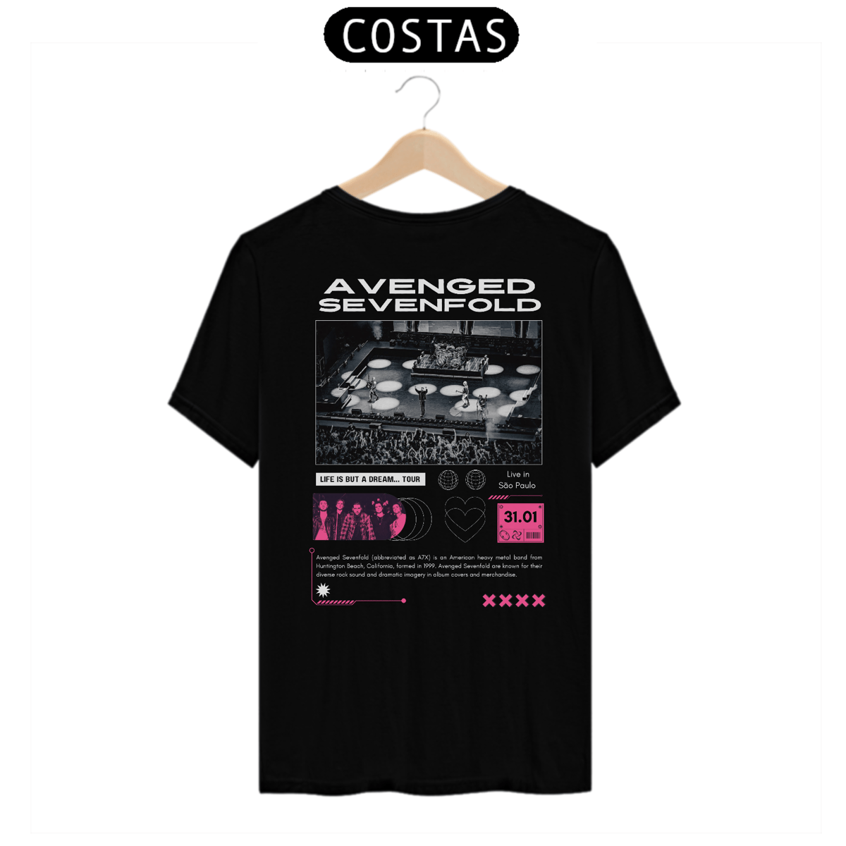 Nome do produto: Camiseta Avenged Sevenfold Live in São Paulo 31.01 (Estampa nas Costas)