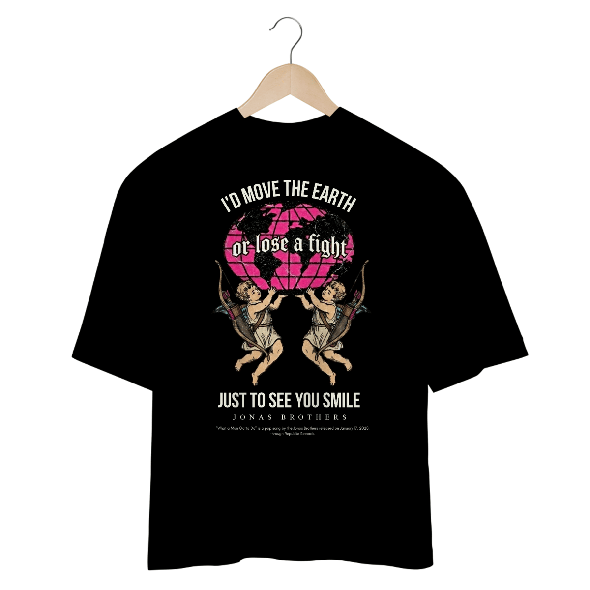 Nome do produto: Camiseta Oversized Jonas Brothers What a Man Gotta Do V2 (Preta)