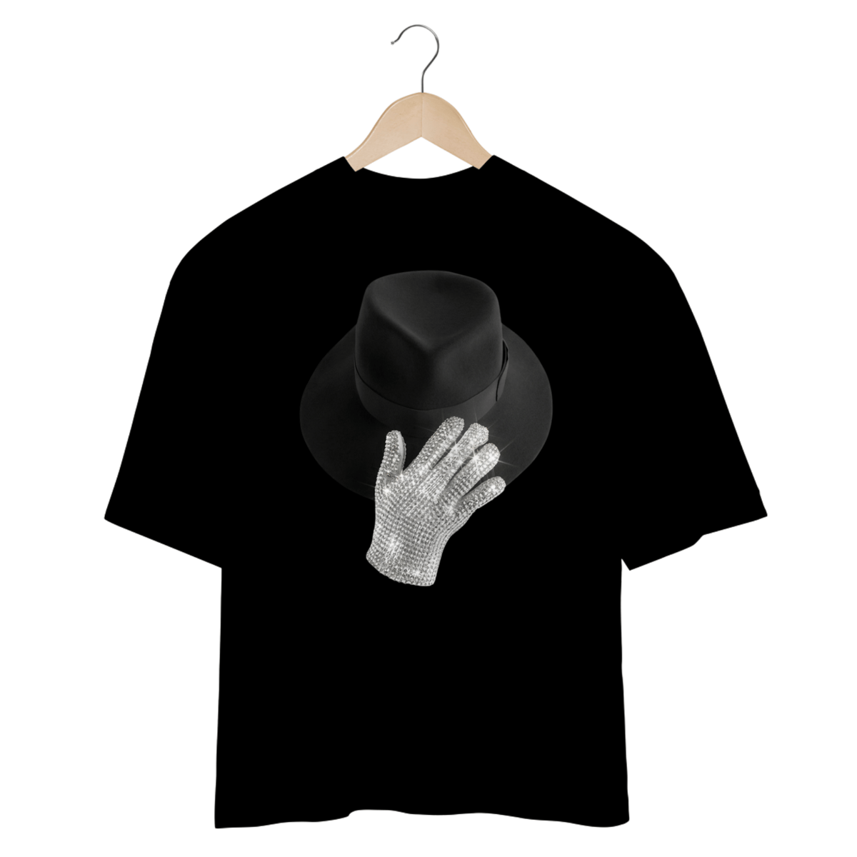 Nome do produto: Camiseta Oversized Michael Jackson Chapéu e Luva