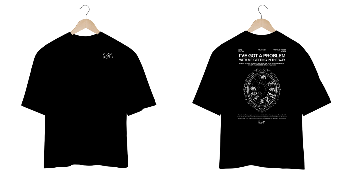 Nome do produto: Camiseta Oversized Korn Here To Stay (Estampa Frente & Costas)