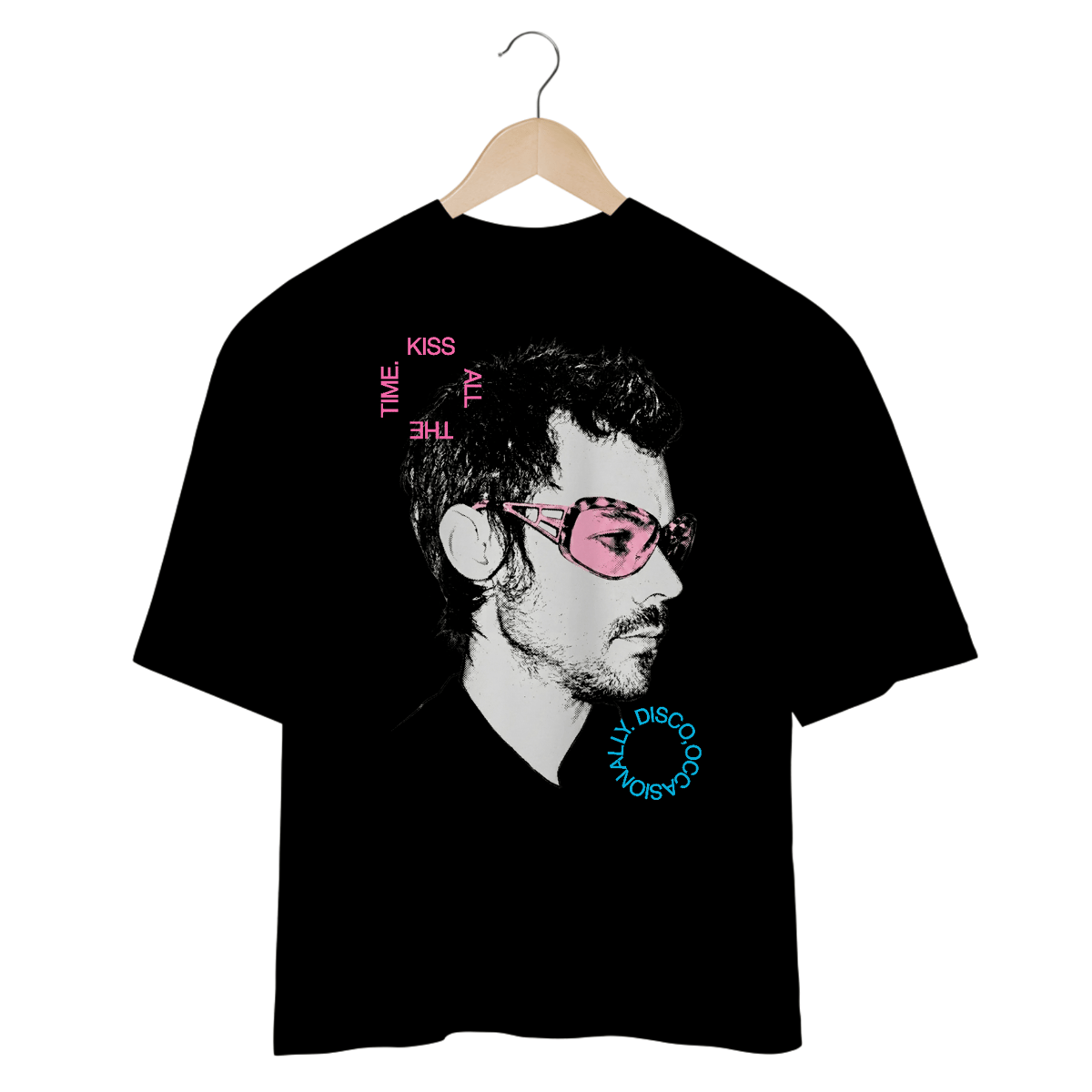 Nome do produto: Camiseta Oversized Harry Styles Kiss All the Time. Disco, Occasionally. (Preta)