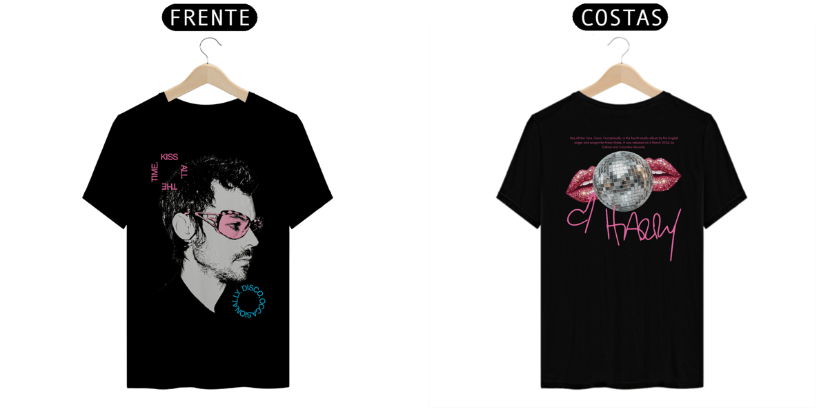 Nome do produto: Camiseta Harry StylesKiss All the Time. Disco, Occasionally (Preta, Estampa Frente & Costas)