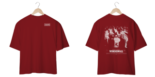 Nome do produto Camiseta Oversized Oasis Wonderwall (Preta & Vinho, Estampa Frente e Costas)