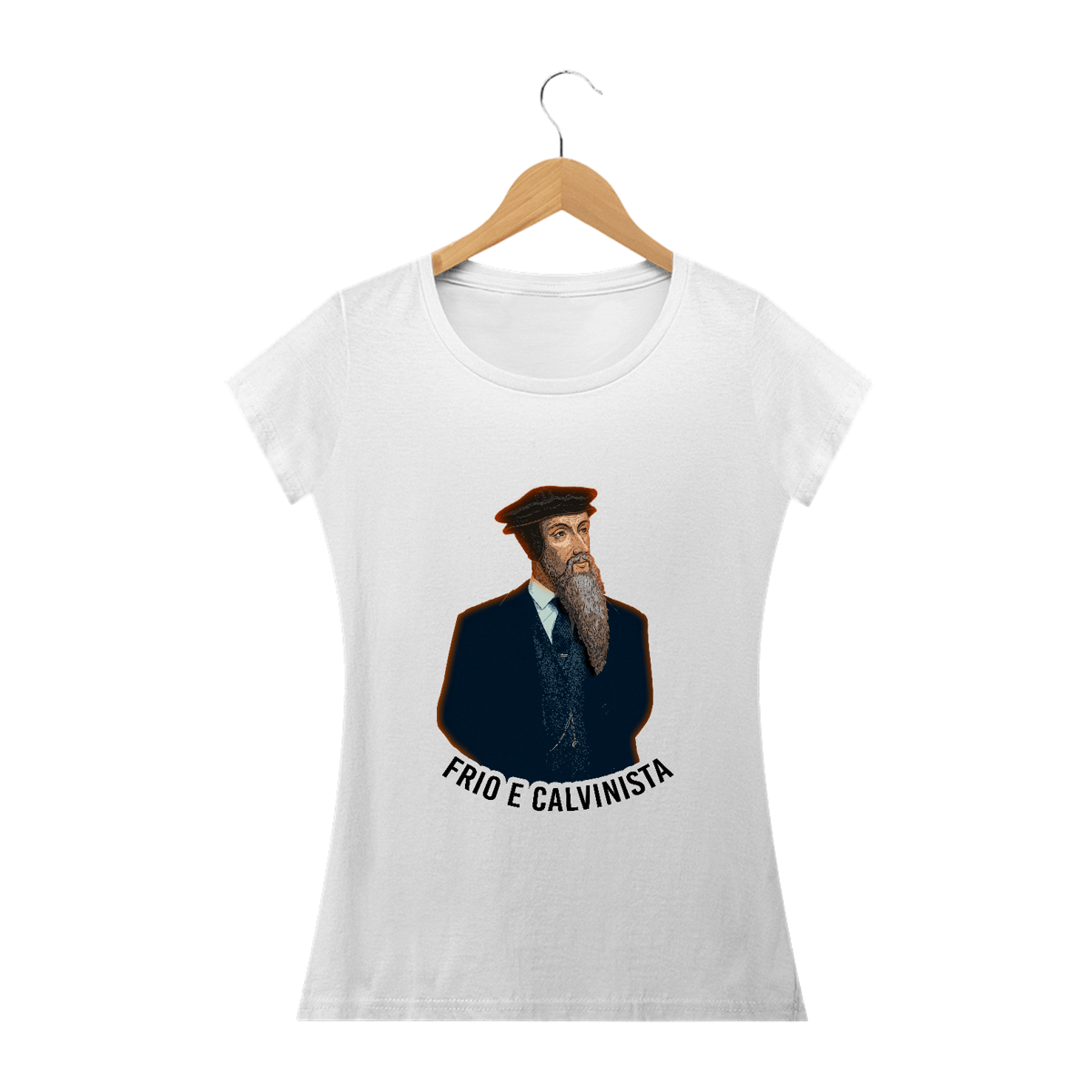 Nome do produto: Camiseta Frio e Calvinista Feminia Branca