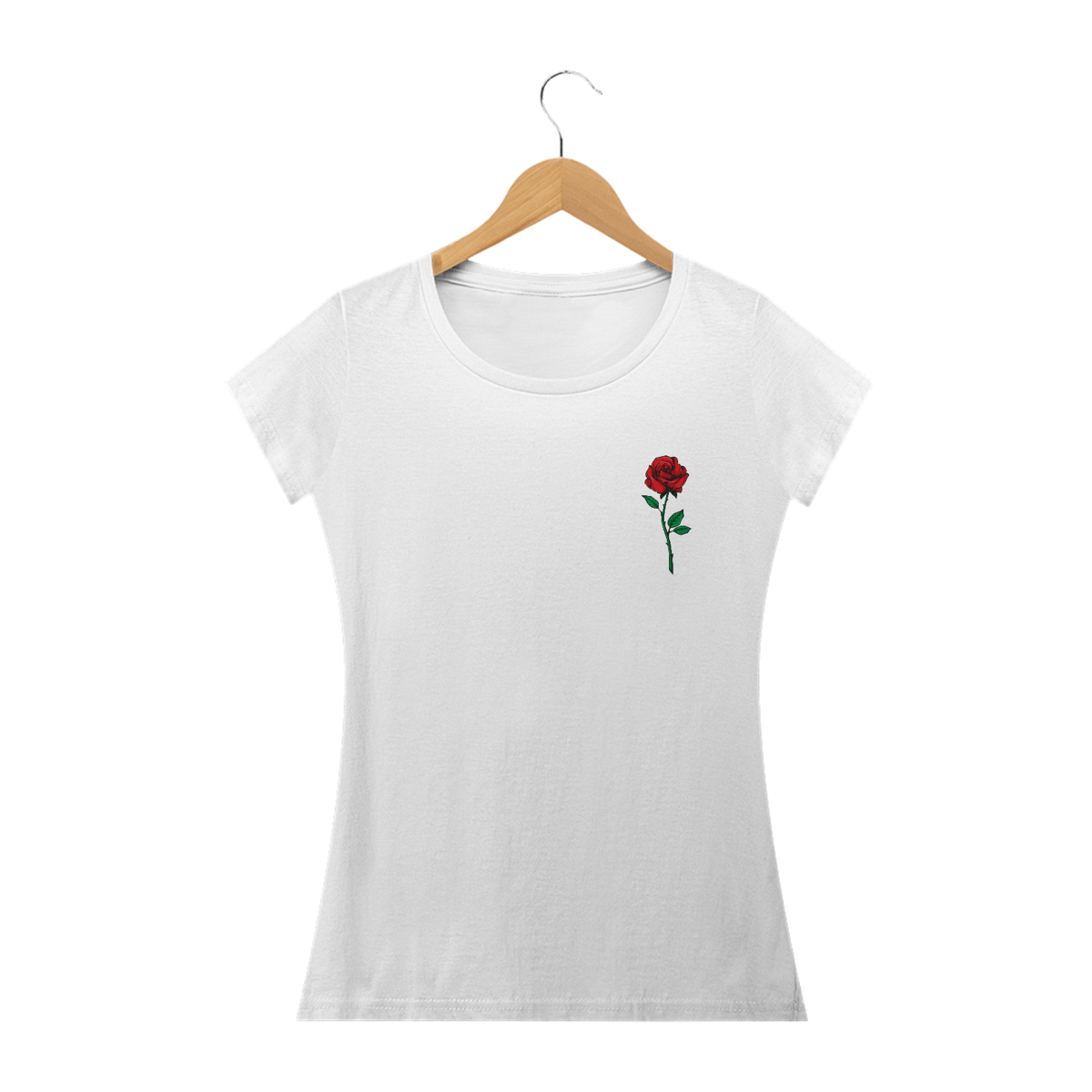 Nome do produto: Camisa clássica feminina com flor rosa