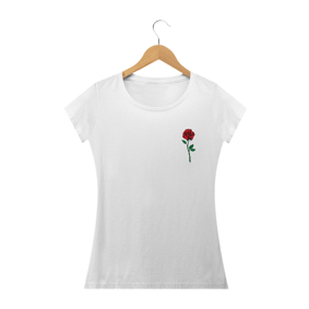 Camisa clássica feminina com flor rosa