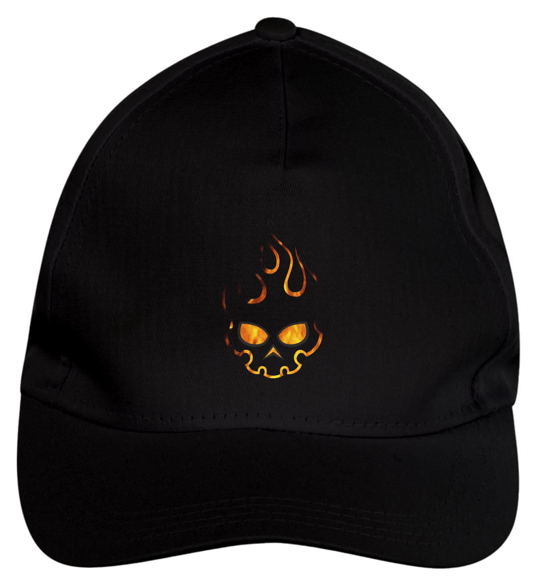 Nome do produto: Boné de Brim Caveira flamejante
