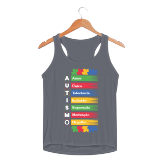 Nome do produto Regata Fem UV Dry - autismo (amor, unico, tolerancia, inclusão, superação, motivação, orgulho)