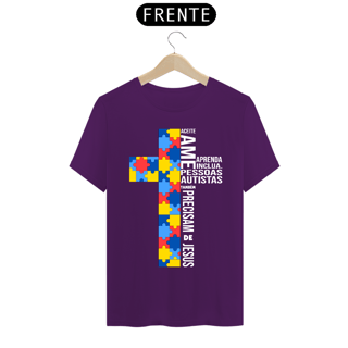 Nome do produto T-shirt - autismo (respeite, ame, pessoas autistas tambem precisam de Jesus)