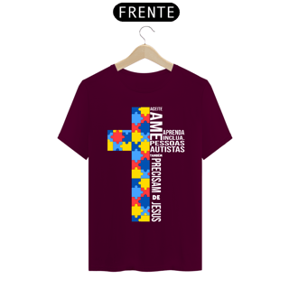 Nome do produto T-shirt - autismo (respeite, ame, pessoas autistas tambem precisam de Jesus)