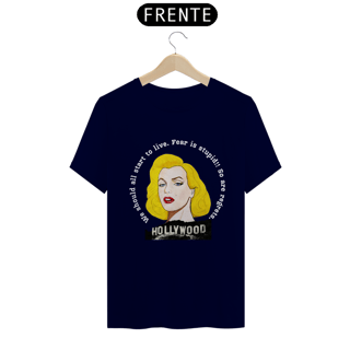 Nome do produto Camiseta Exclusiva - Marilyn Fear is Stupid - Preta e Azul EScuro