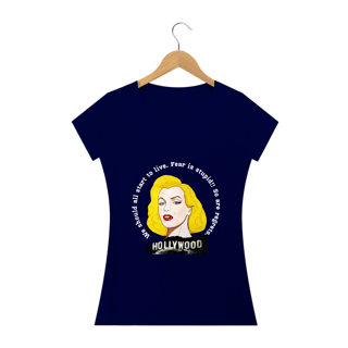 Nome do produto Camiseta Exclusiva - Marilyn Fear is Stupid - Preta e Azul Escuro