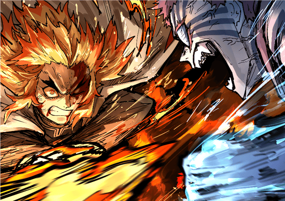 Poster Kimetsu no Yaiba Rengoku vs Akaza