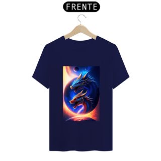 Nome do produto Um dragão azul voando no espaço com um planeta ao fundo