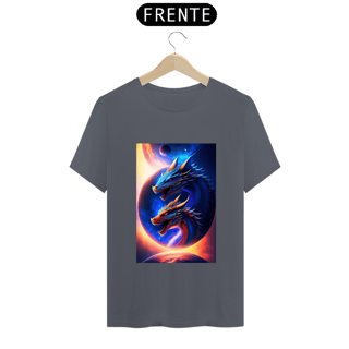 Nome do produto Um dragão azul voando no espaço com um planeta ao fundo