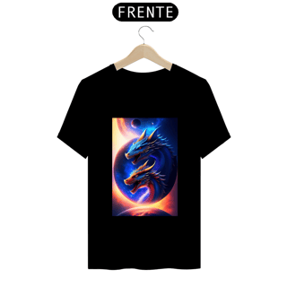 Nome do produto Um dragão azul voando no espaço com um planeta ao fundo