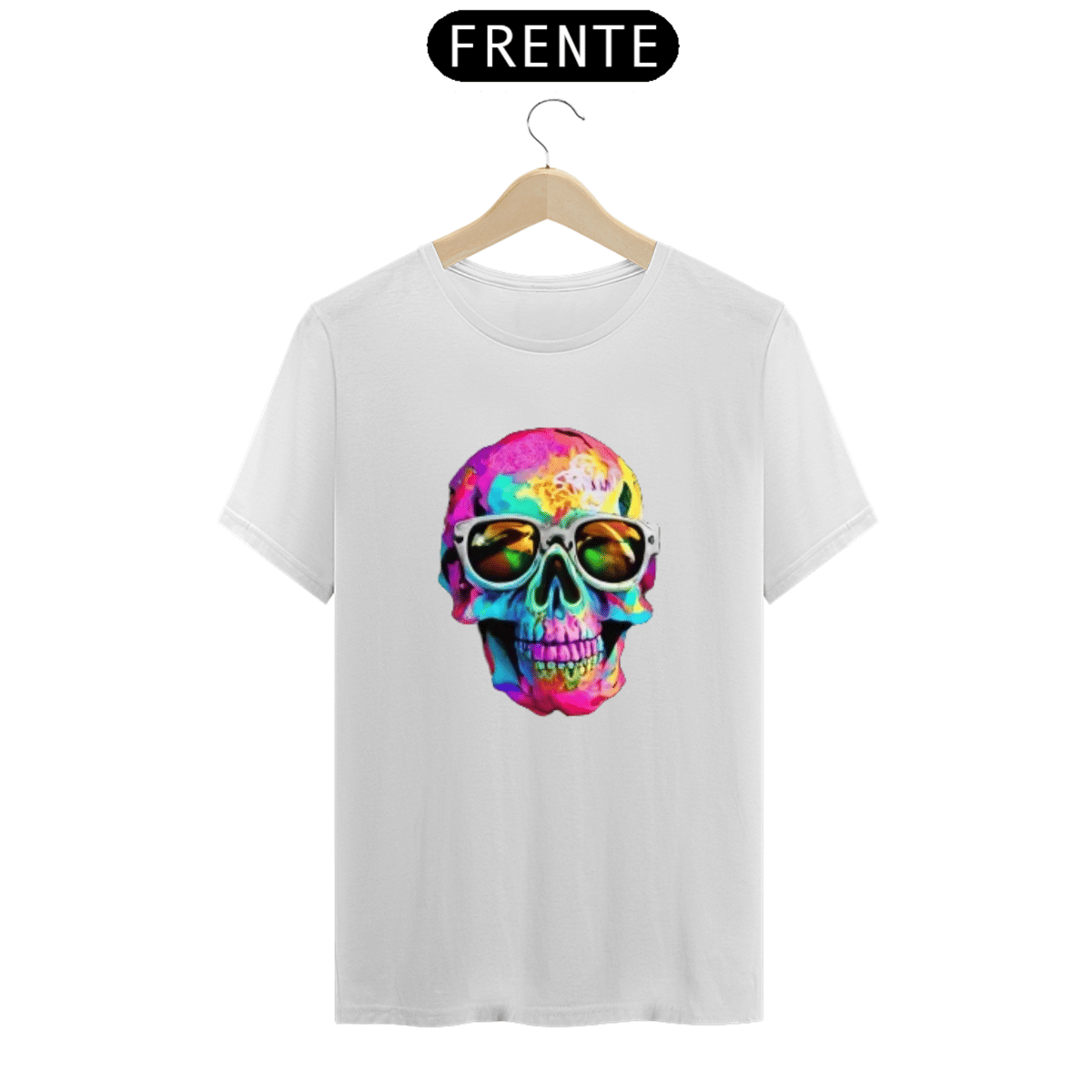 Nome do produto: Camiseta caveira óculos redondo