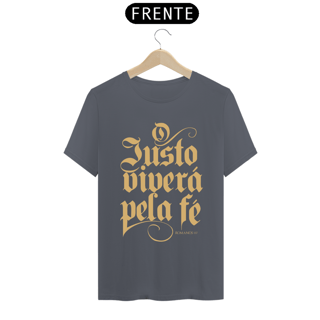 Nome do produto Camiseta masculina básica - O justo viverá plea fé - arte dourada 
