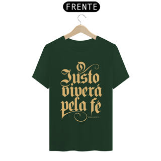 Nome do produto Camiseta masculina básica - O justo viverá plea fé - arte dourada 