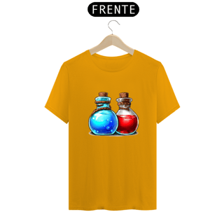 Nome do produto Camiseta Poção de Vida Vermelha e Mana Azul HP MP MMO RPG Brenommorpg