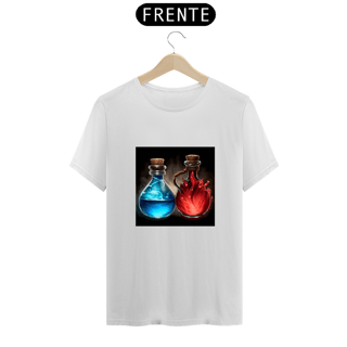 Nome do produto Camiseta Poção Vermelha e Azul HP MP Vida MMORPG Brenommorpg RPG
