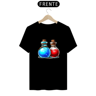 Nome do produto Camiseta Poção de Vida Vermelha e Mana Azul HP MP MMO RPG Brenommorpg