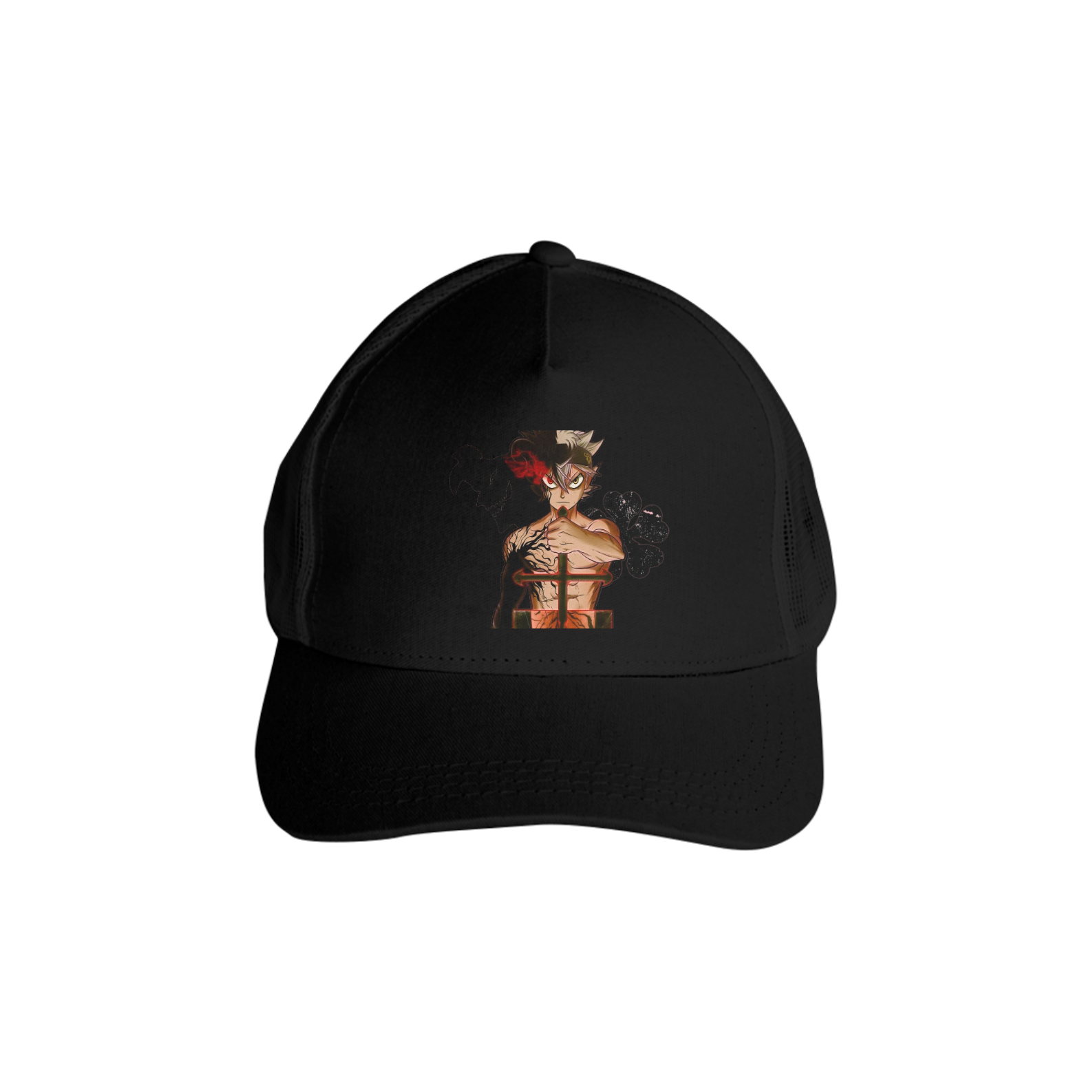 Boné Americano Trucker Aba Curva Anime Black Clover Asta 