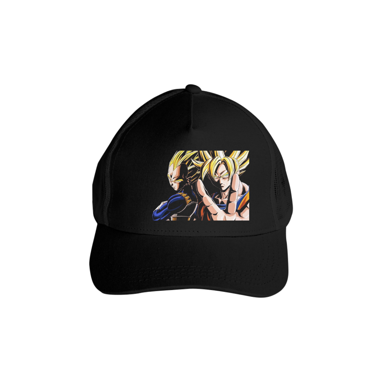 Boné Americano Trucker Aba Curva Anime Dragon Ball Goku e Vegeta