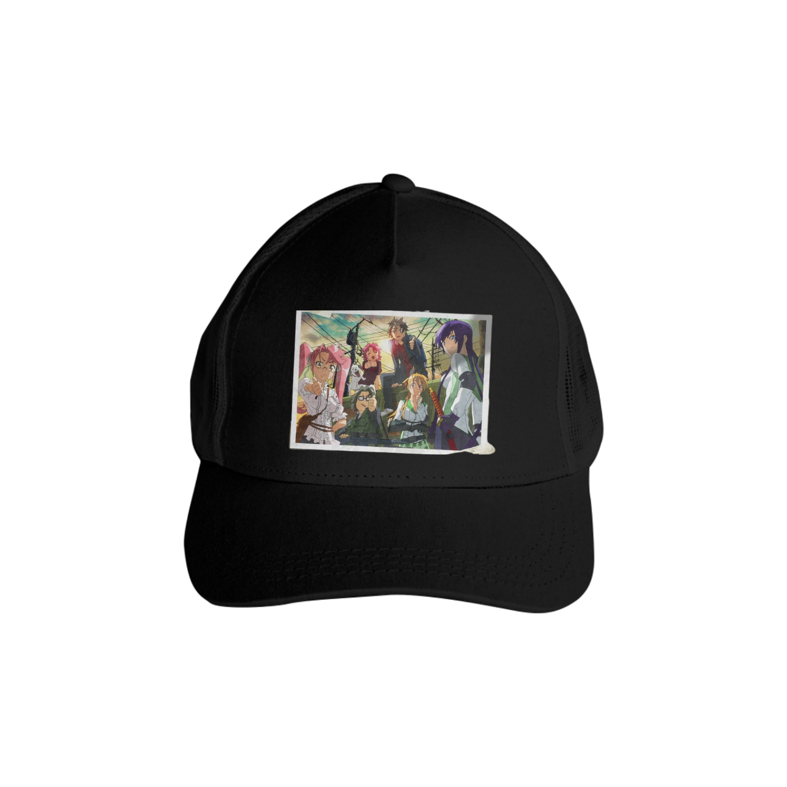 Boné Americano Trucker Anime Aba Curva Anime High School of the Dead