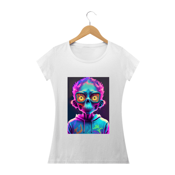 Camiseta Baby Long Caveira Transcendente Alucinógena Colection