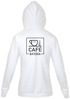 Nome do produto Moletom com Zíper Café & Bateria Cor Cinza - (Estampa Grande Costas)