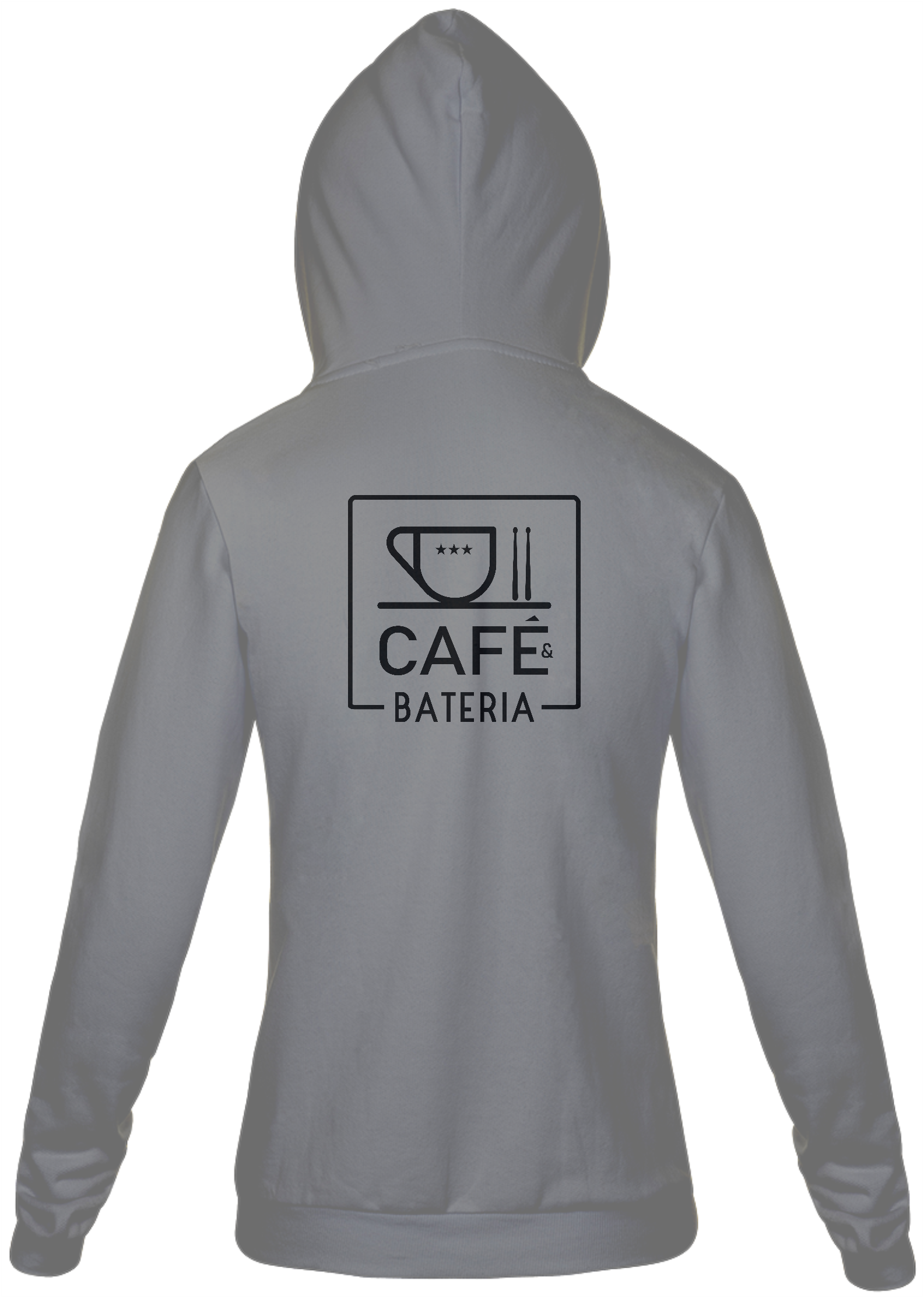 Moletom com Zíper Café & Bateria Cor Cinza - (Estampa Grande Costas)