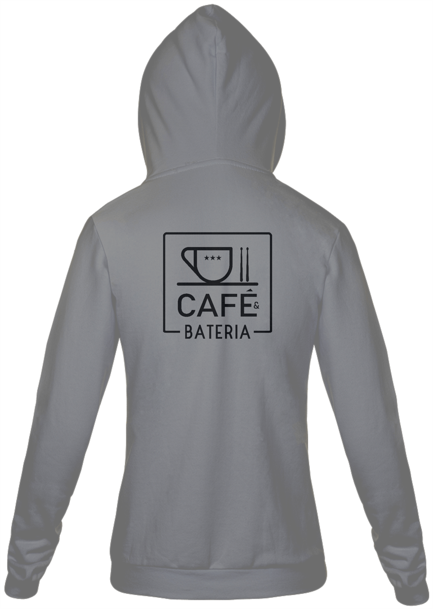 Nome do produto: Moletom com Zíper Café & Bateria Cor Cinza - (Estampa Grande Costas)