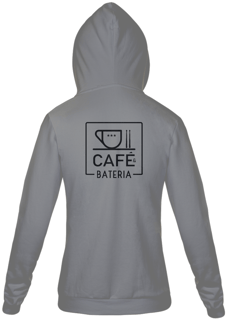 Moletom com Zíper Café & Bateria Cor Cinza - (Estampa Grande Costas)