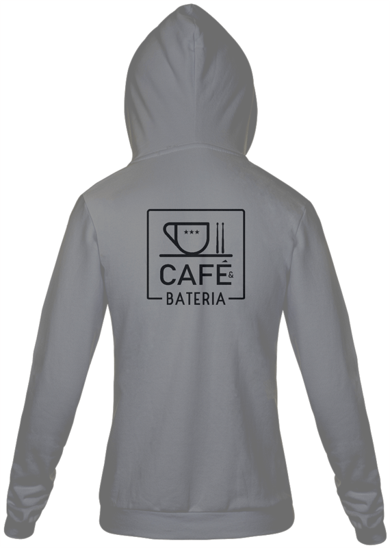 Moletom com Zíper Café & Bateria Cor Cinza - (Estampa Grande Costas)