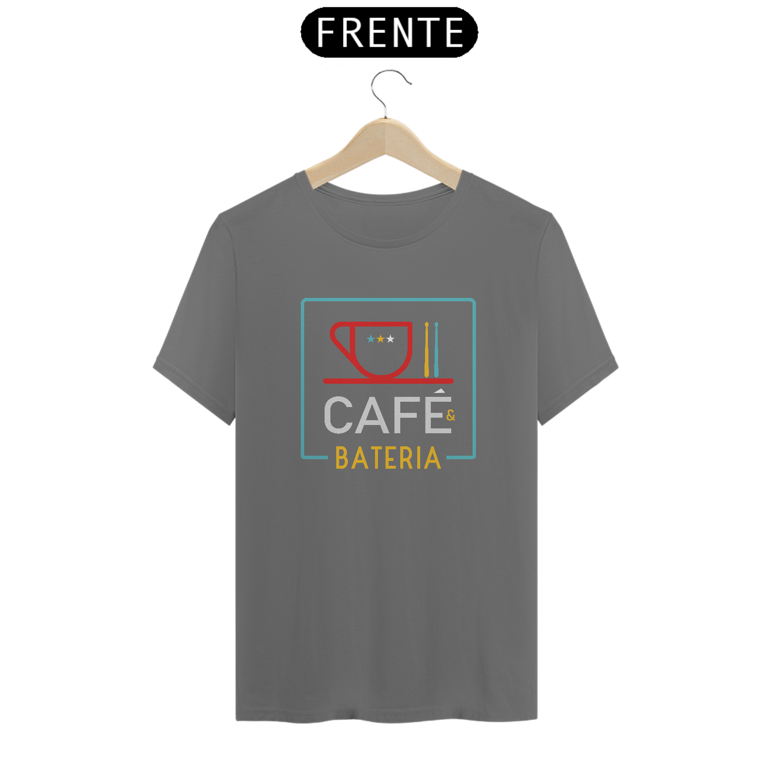 Camiseta Estonada Café & Bateria - Cor Cinza