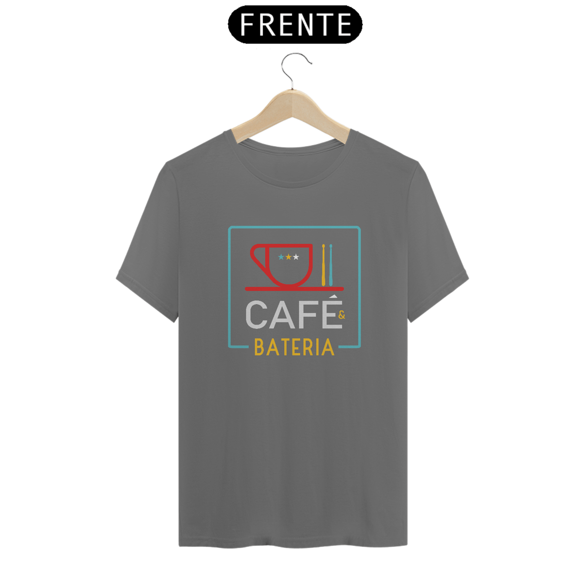 Nome do produto: Camiseta Estonada Café & Bateria - Cor Cinza