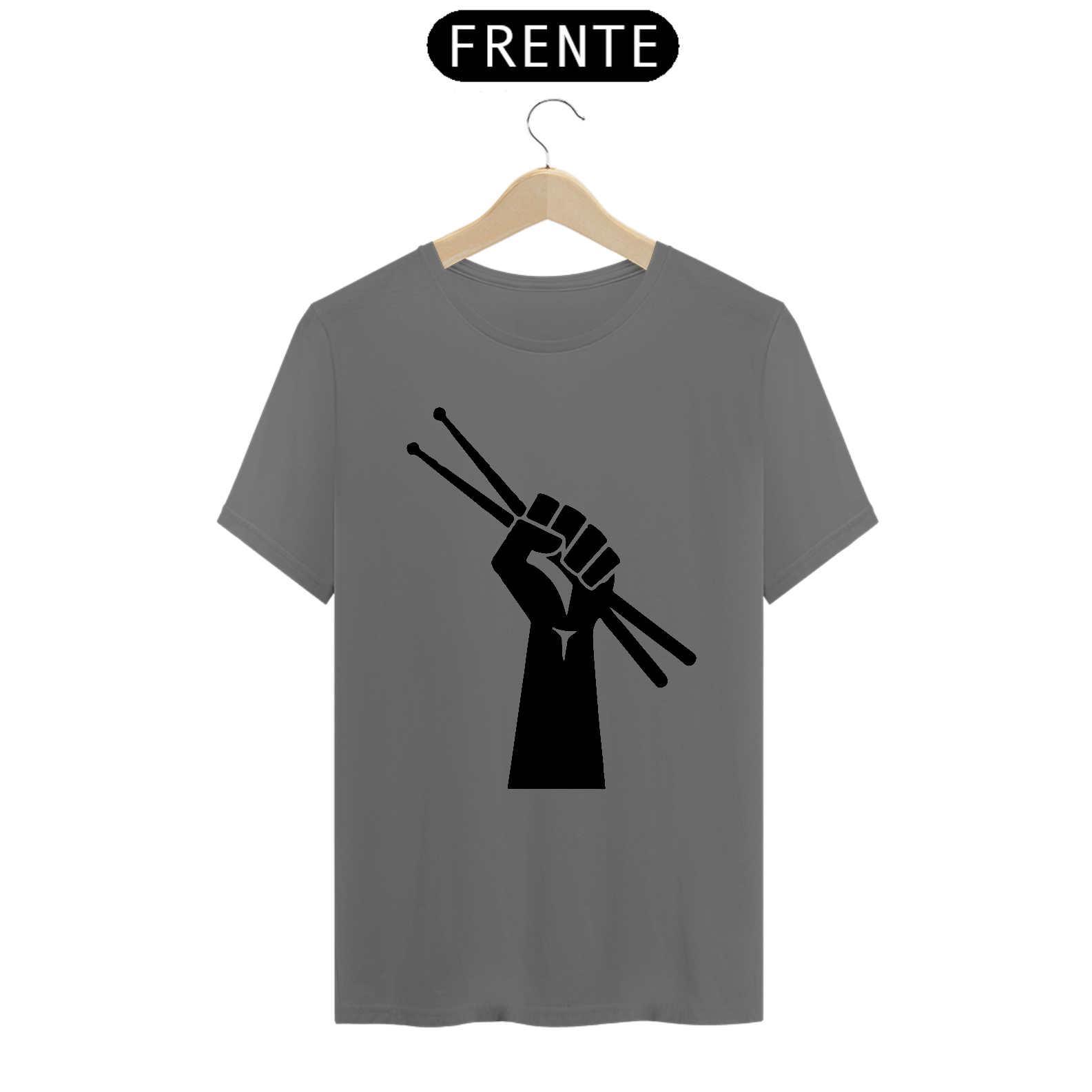Camiseta Estonada Mão e Baquetas - Cor Cinza