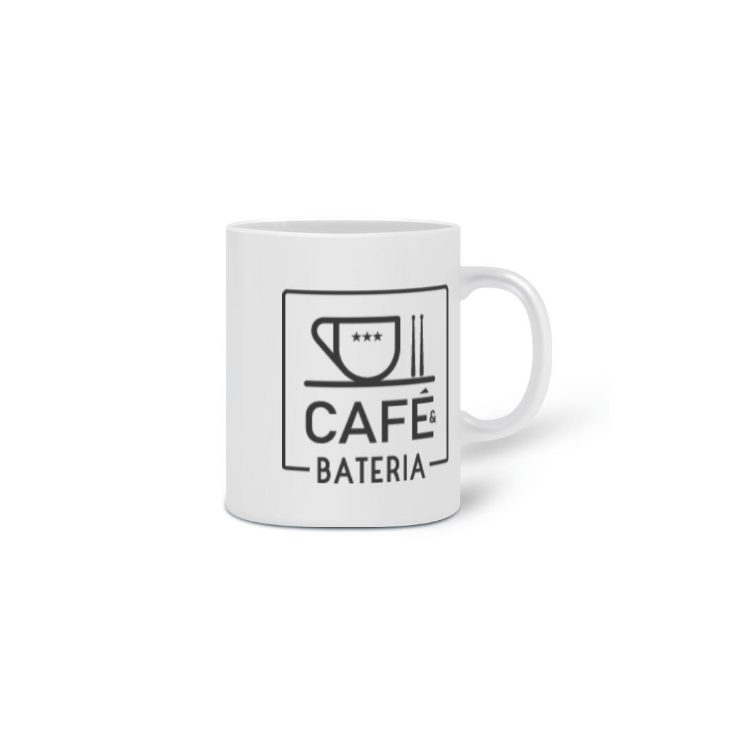 Caneca Clássica Café & Bateria - Estampa Preta
