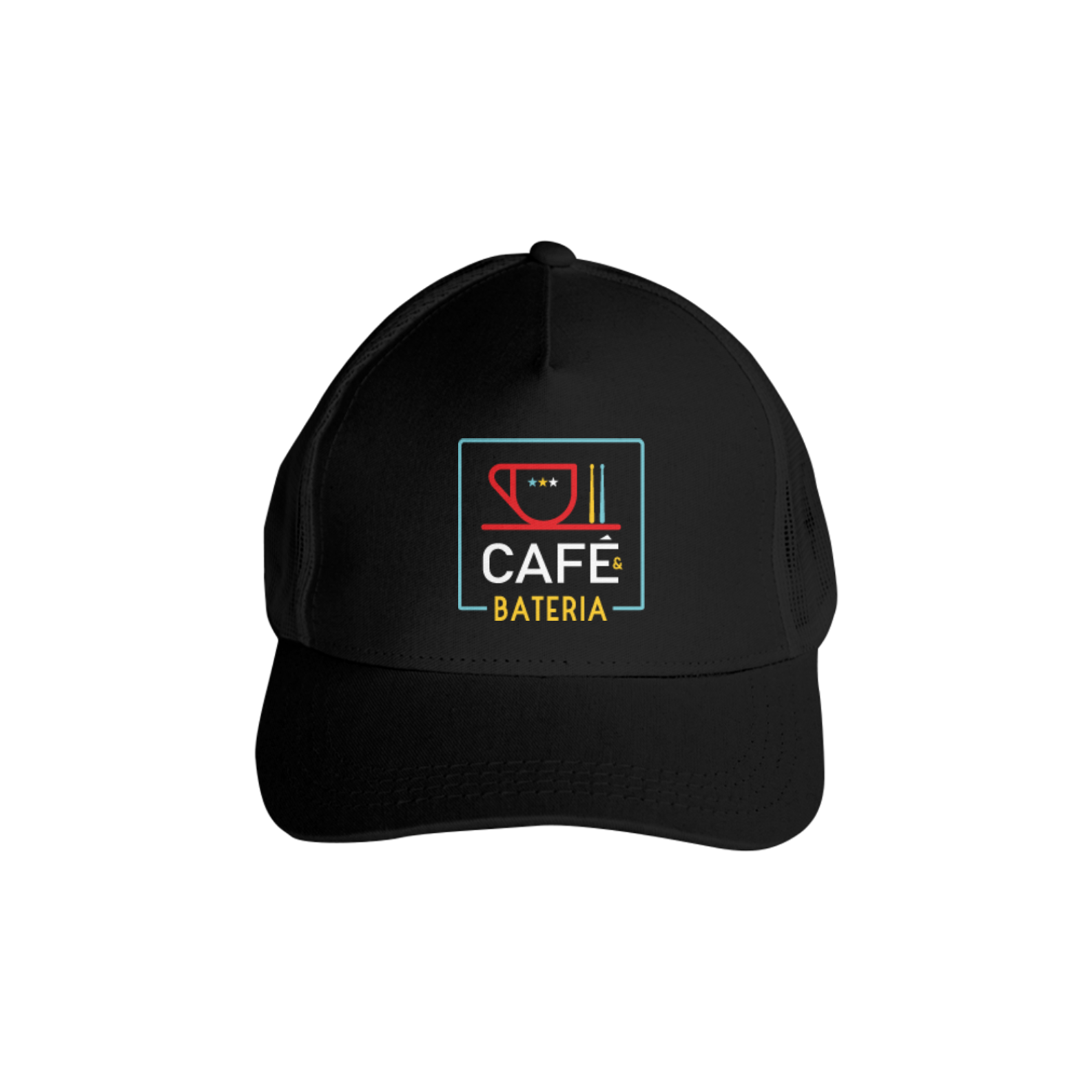 Boné Trucker Café & Bateria - Estampa Colorida