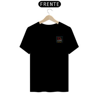 Camiseta Básica Café & Bateria - Cores Preta, Azul ou Cinza (Estampa Pequena)