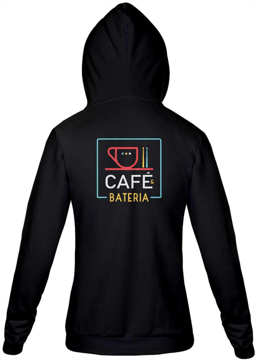 Nome do produto: Moletom com Zíper Café & Bateria Cor Preta - (Estampa Grande Costas)