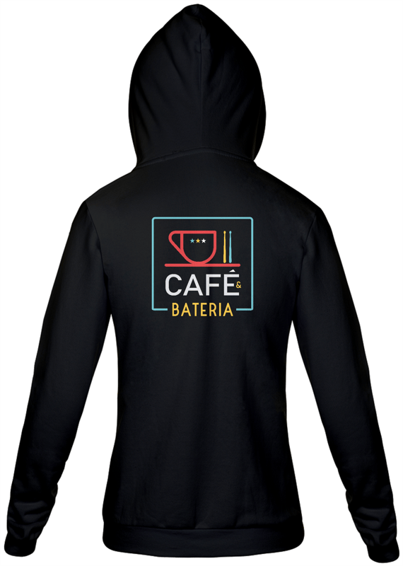 Moletom com Zíper Café & Bateria Cor Preta - (Estampa Grande Costas)