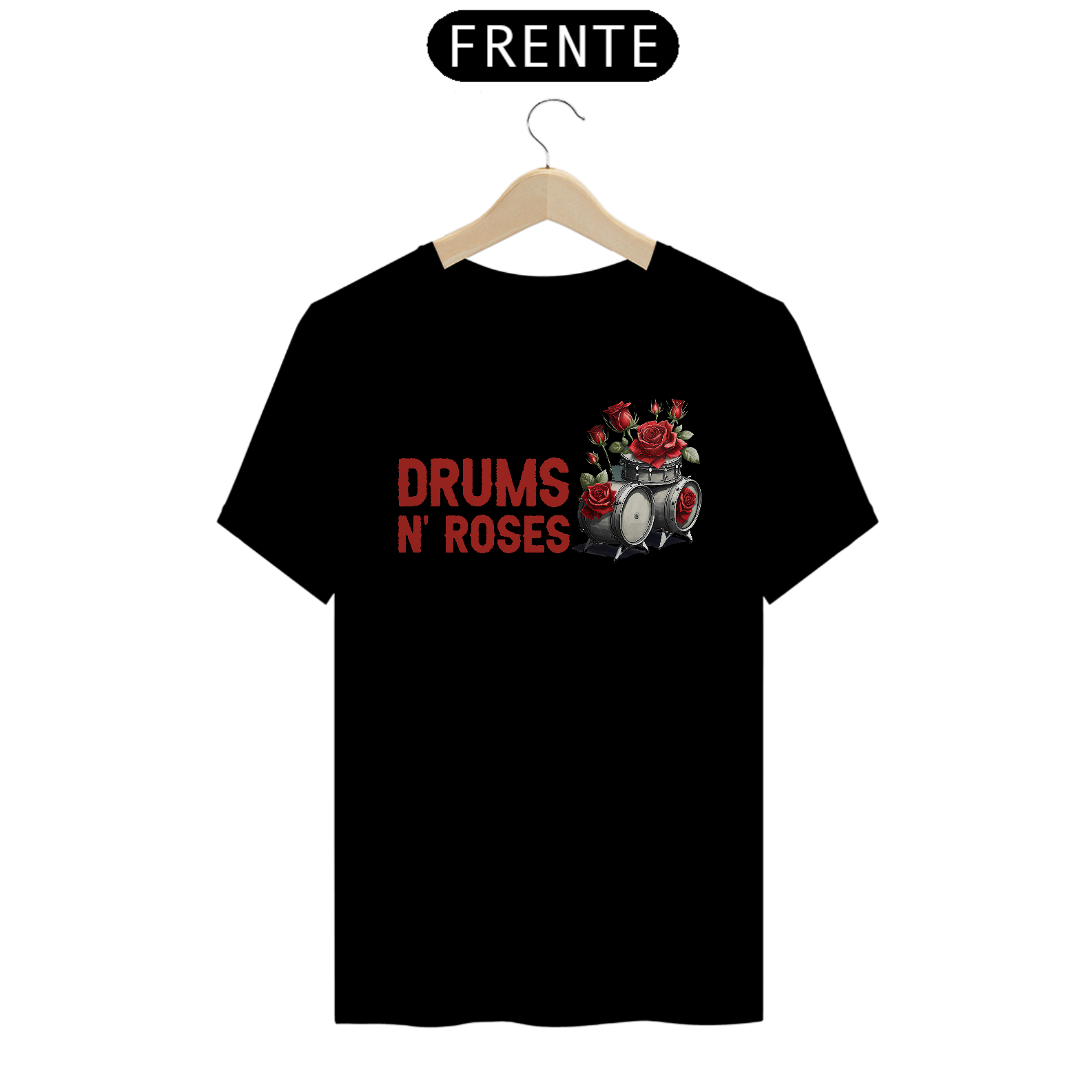 Camiseta Básica Drums n' Roses - Cores Preta ou Cinza