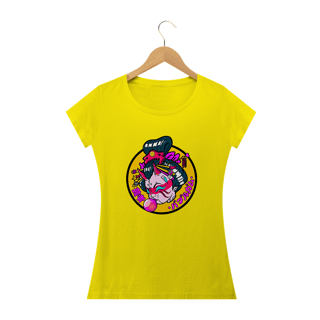 Camiseta Feminina Gueixa bola de chiclete Estampa Japonesa